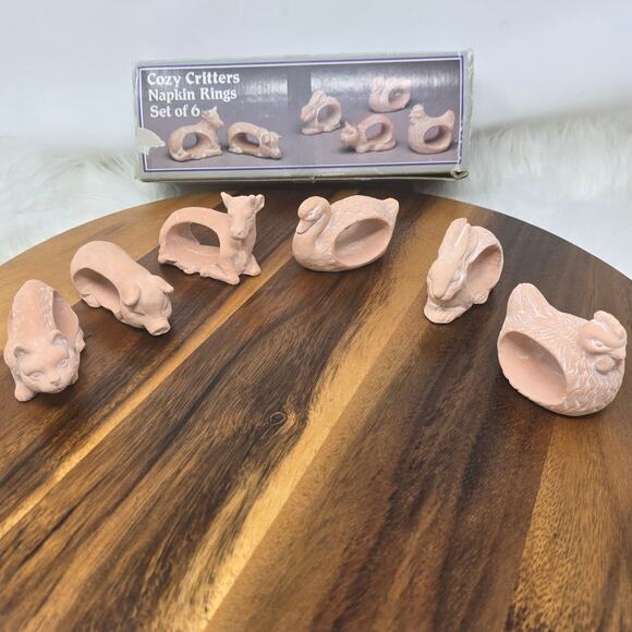 TOYO Hydra Stone Cozy Critters Napkin Rings Holders Set of 6 - Picture 1 of 12